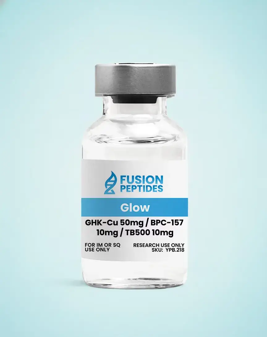 Explore the GLOW peptide blend of GHK-Cu, BPC-157, and TB-500, including dosage information, reconstitution, safety, and research guidance.